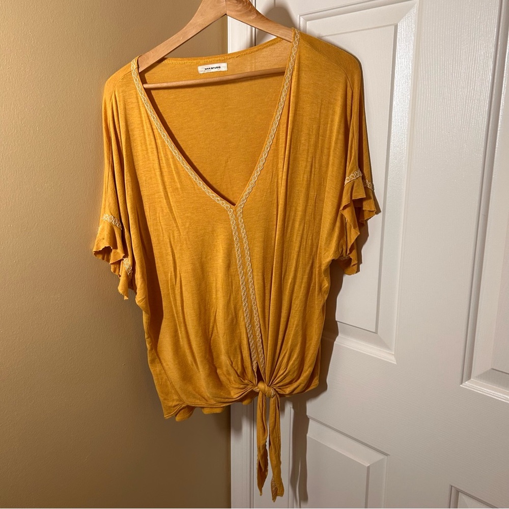 Max Studio Mustard Tie-Front Blouse